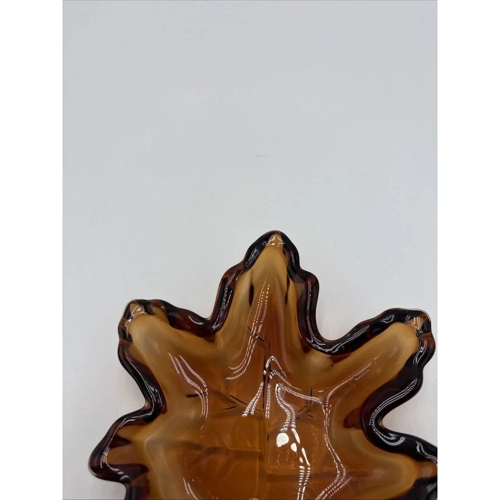 Vintage Amber Glass Leaf Trinket Dish Autumn Décor Ashtray Excellent‎
